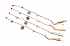 Hand Braided Friendship String Bracelet w/ Jingle Bells and Coin Cham