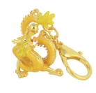 Rising Golden Dragon Holding A Pearl Amulet Keychain