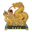 8 Inch Golden Chinese Dragon Statue With Chinese Coins