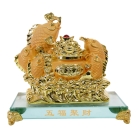 8 Inch 5-Golden-Fish with Money Pot on Glass Base Statue